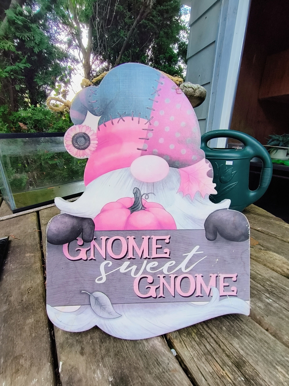 Pink & Blue Gnome Sweet Gnome Decorative Sign Fall Decor 15 1/2 X 12 X 1